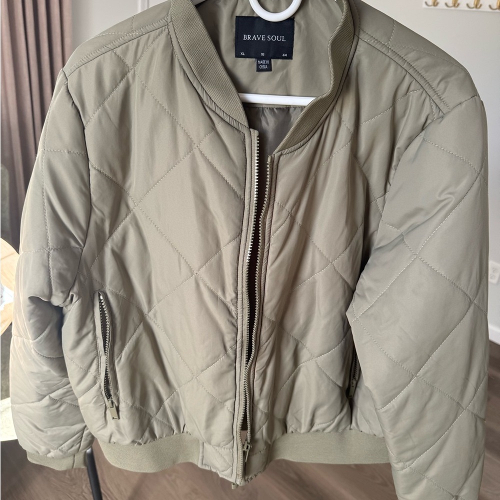 Brave Soul Women's Quilted Bomber Jacket - Khaki